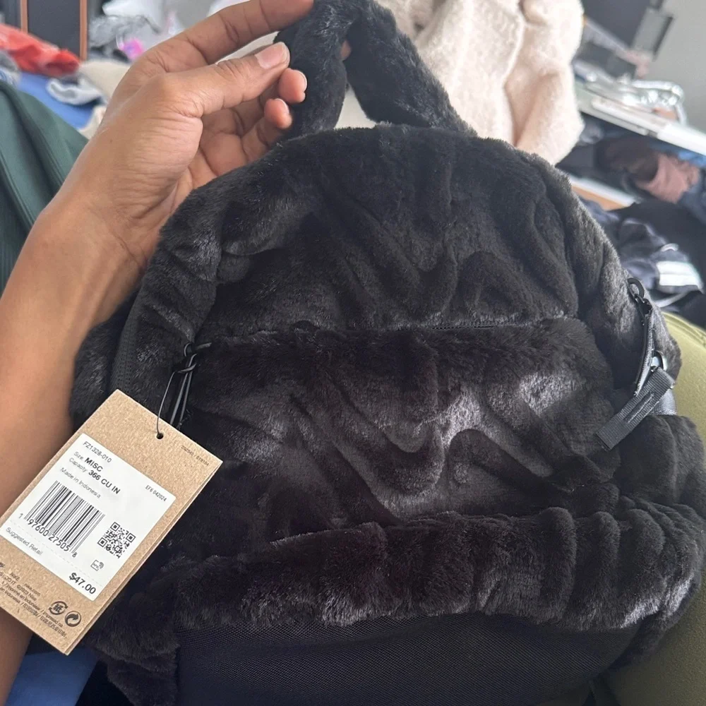 NWT NIKE Futura mini Black Faux Fur Backpack